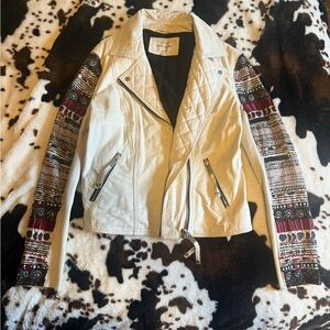 River Island Cream Leather Jacket with beaded Sleeves